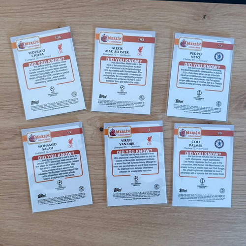 Topps Merlin 24/25 base Liverpool and Chelsea cards new