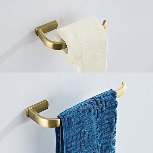 Flybath bathroom set with towel and toilet paper holders, antique brass