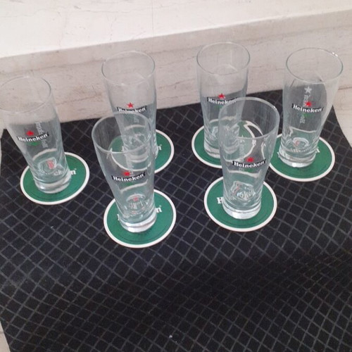 Heineken beer glass set with coasters new, 6 pieces, 300 ml