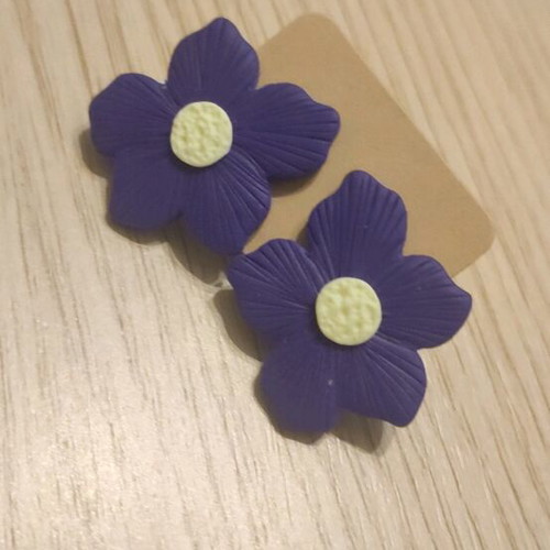 Earrings new purple polymer clay with steel pin