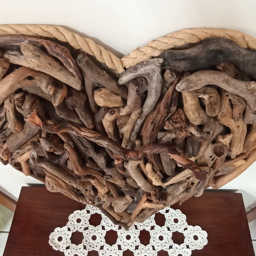 Handmade decorative heart with driftwood
