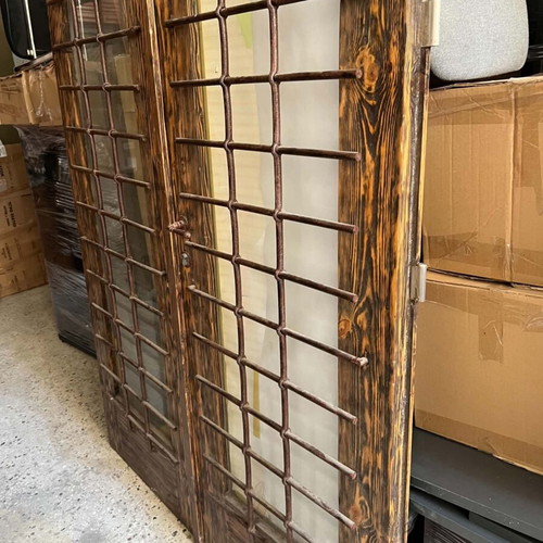 Rustic Double Door with Arch, Glass and Ironwork like new