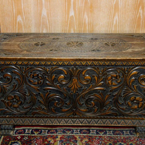 Skyrian carved wooden chest used antique
