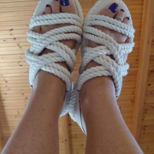 M&M Shoes Flatform Rope Sandals Size 39 Like New Beige