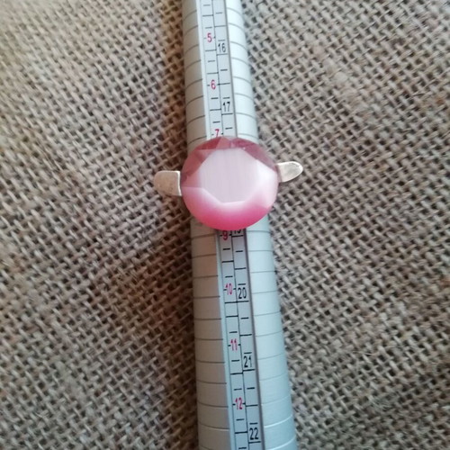 Steel solitaire ring with pink zircon color like new