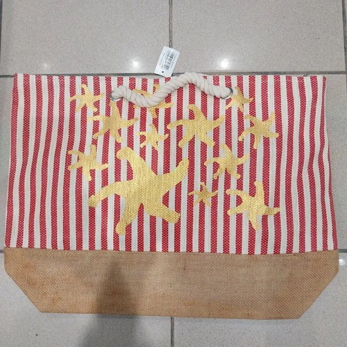 Ankor Beach Bag Red Striped with Gold Starfish