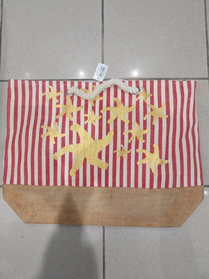 Ankor Beach Bag Red Striped with Gold Starfish