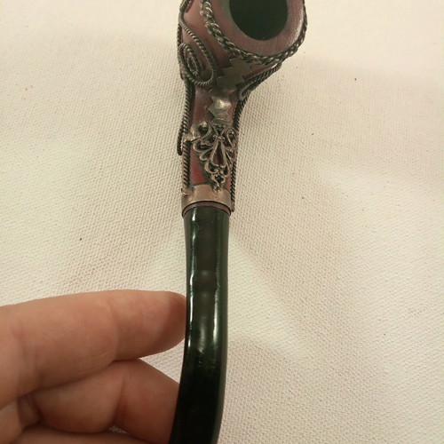 Wooden pipe used with handmade metal wire decoration