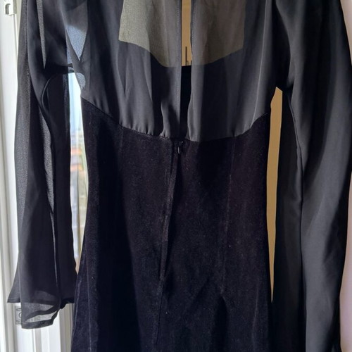 Mini black velvet dress with transparent sleeves like new size M