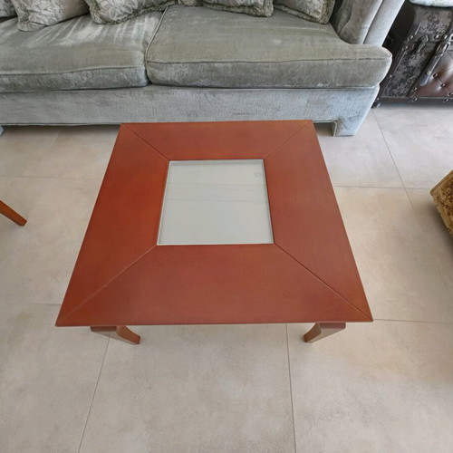Sofa set of 2 used with solid wood table and glass decoration