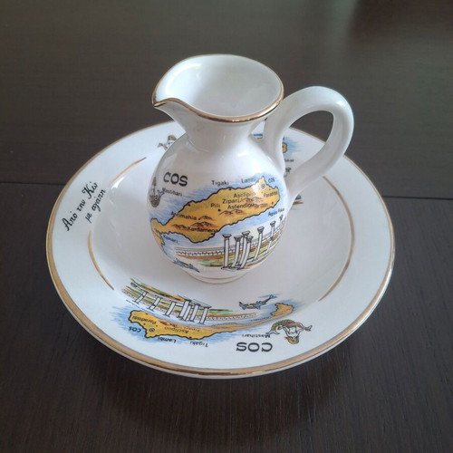 Handmade souvenir plate and jug set from Kos like new