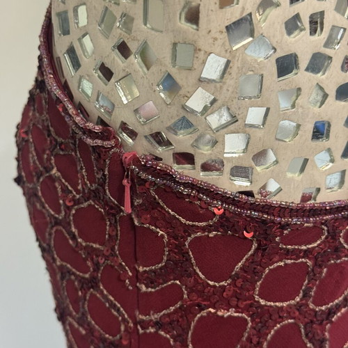 Vintage Charly Silk Beaded Midi Dress Burgundy sequined, like new, size S