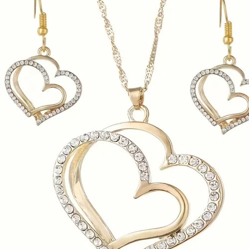 Necklace and earrings with heart design like new, gold color