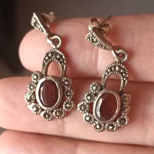 925 Silver Earrings with Carnelian Semi-Precious Stones like new, handmade
