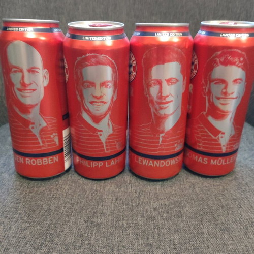 Paulaner x Bayern Munich collectible beer cans new, authentic