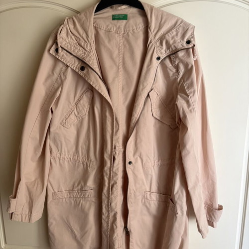 Benetton cotton parka with hood like new, pink, size M