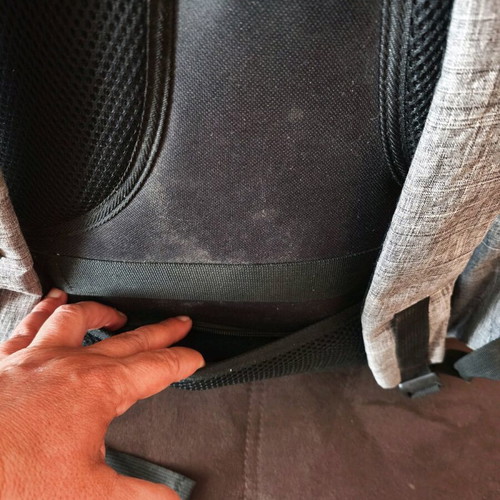 NOD anti-theft backpack used, gray with laptop compartment and USB