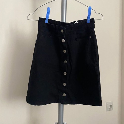 Black denim button-front A-line mini skirt Shein size S like new