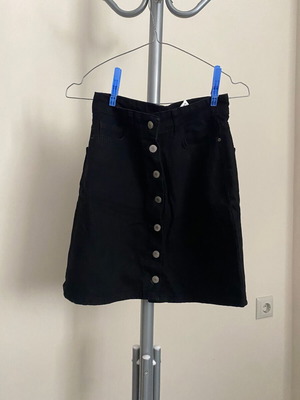 Black denim button-front A-line mini skirt Shein size S like new