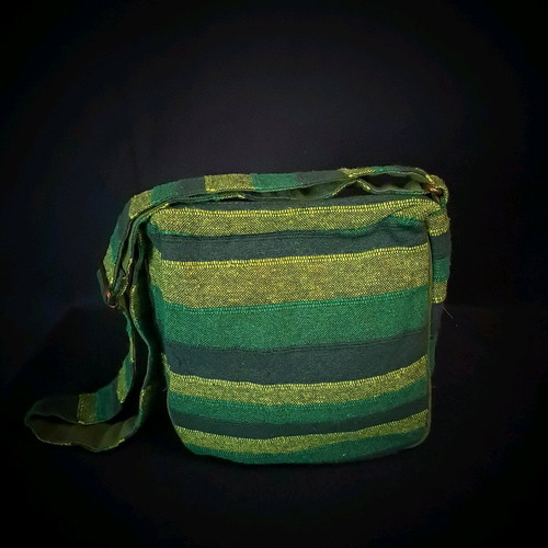 Cotton sling bag green with copper moon charm new