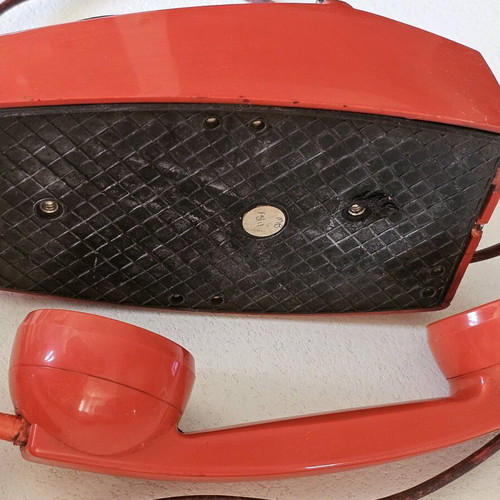 Vintage red telephone device used, collectible, 1960s