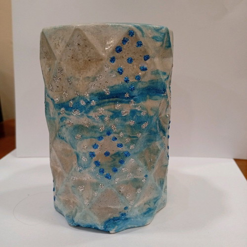 Porcelain toothbrush holder new with silver and blue glitter