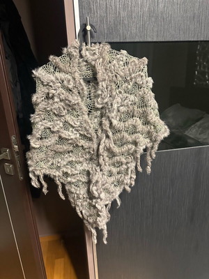 Knitted shawl from natural rabbit fur like new, gray