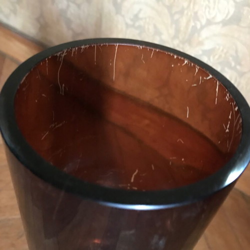Glass vase brown used, retro table decoration