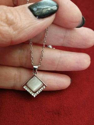 Stainless steel necklace with rhinestones and chain extension, new