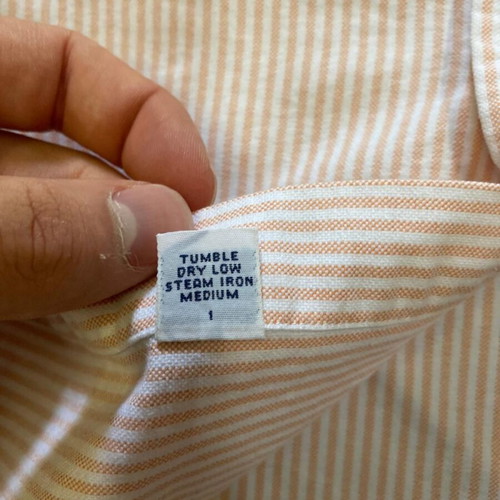 Ralph Lauren Short Sleeve Oxford Shirt L, beige white pinstripe, cotton