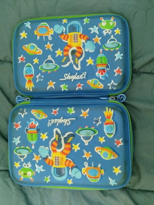 Primary school pencil case used with space theme