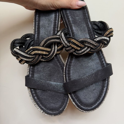 Flat sandals with rhinestones size 38 like new, black