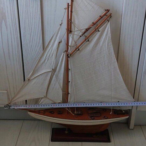 Decorative wooden sailboat used, height 60cm, width 51cm