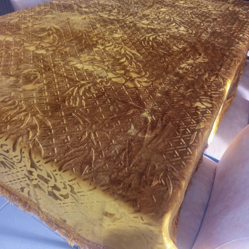 Vintage velvet tablecloth with fringes mustard like new