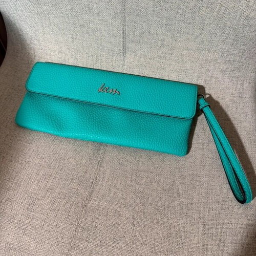 Kem clutch bag new, turquoise with silver details