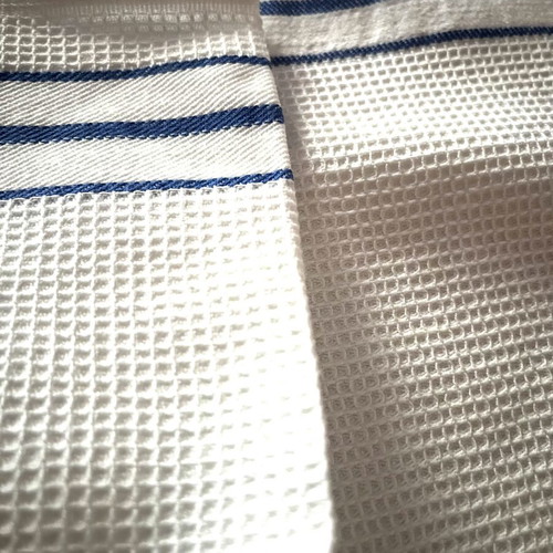 Set of 2 kitchen towels white with blue stripes, new