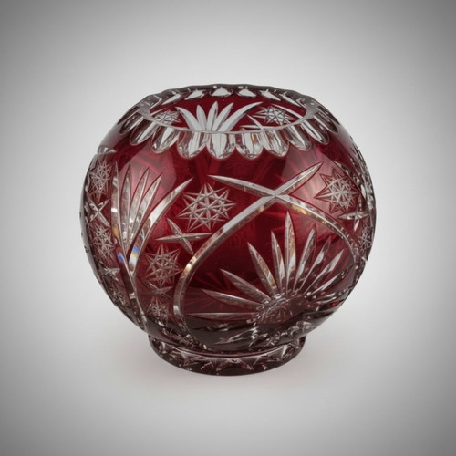 Bohemian crystal decoration set like new, red cut-to-clear design