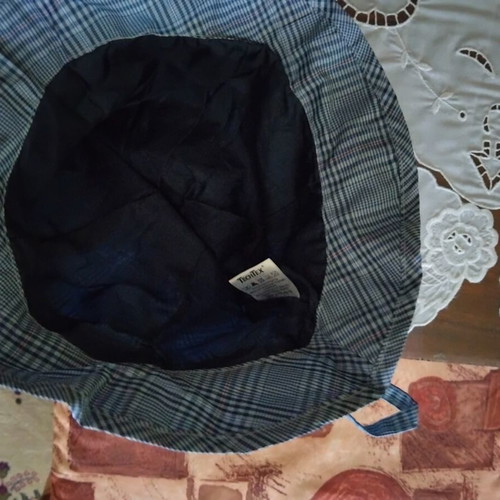 Children's bucket hat "идиотка" used, blue checkered cotton