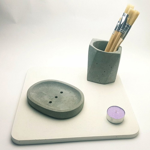 Handmade concrete soap dish, minimal aesthetic