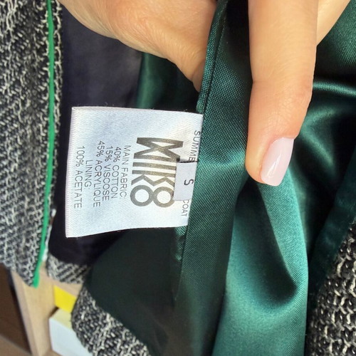 MIKO MIKO tweed coat like new, black and gray with green trim