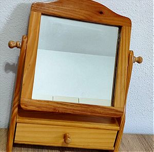Vintage Επιτραπέζιος Καθρέφτης με Ξύλινη Βάση & Συρταρακι