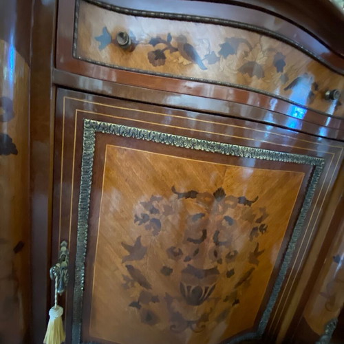 Louis XVI style buffet with mirror, like new, oak wood and marquetry