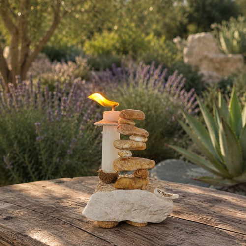 Stone and Candle decorative natural materials art new