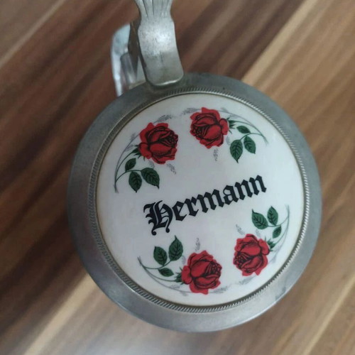Beer glass with pewter lid 0.5 liters like new