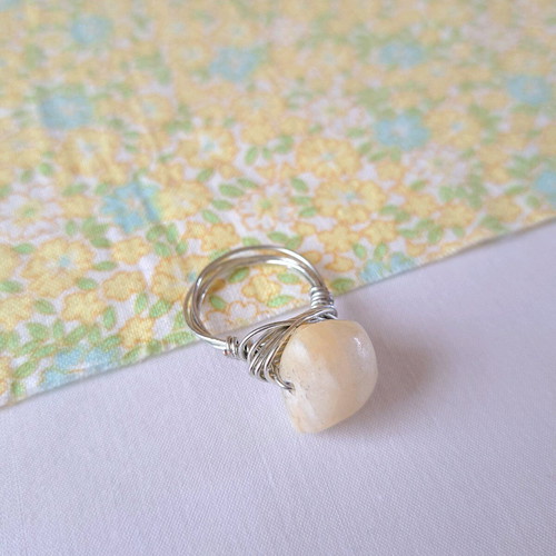 Wire ring with real stone made to order, yellow and silver