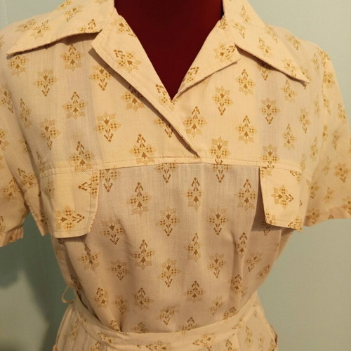 Vintage midi dress style 60's like new, beige, cotton fabric