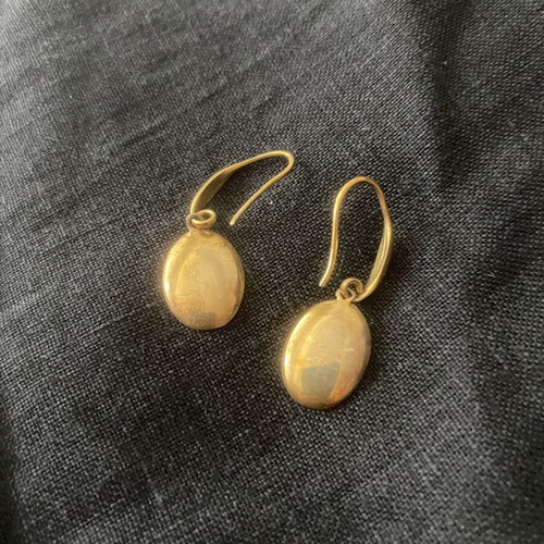 Gold-tone earrings with oval turquoise enamel, like new, handmade vintage style