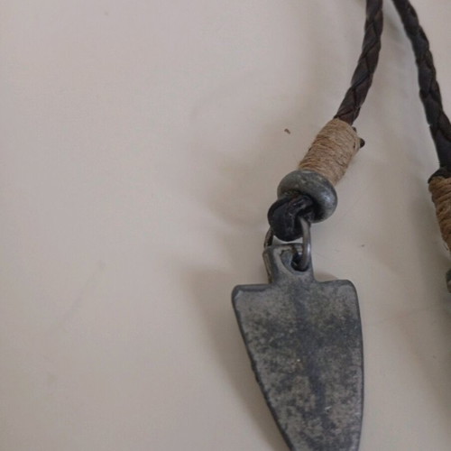 Men's leather necklace new brown with tooth and silver arrow