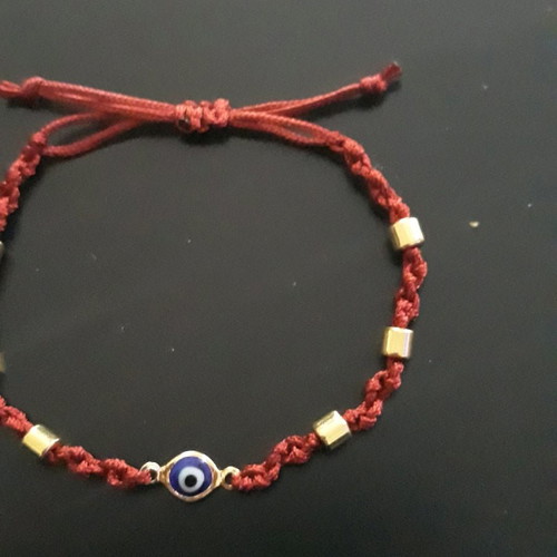 Bracelet with eye and gold beads, handmade, new, red