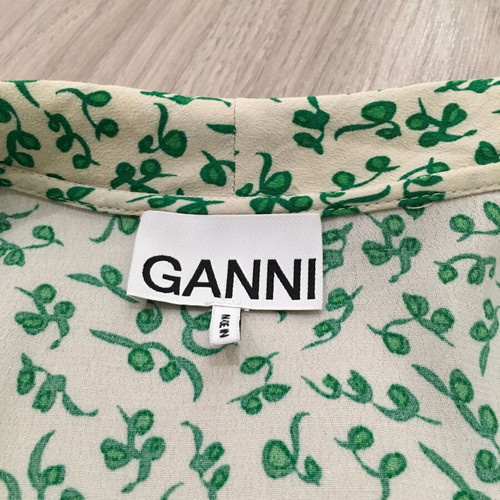 GANNI Printed Crepe Wrap Dress like new, green leaf pattern